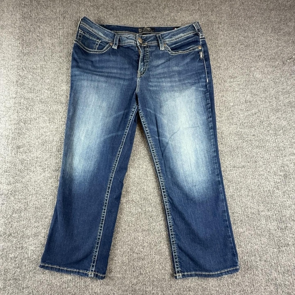 Silver Jeans Co Aiko Mid Rise Stretch Jeans Womens 18 Medium Wash Blue Cropped